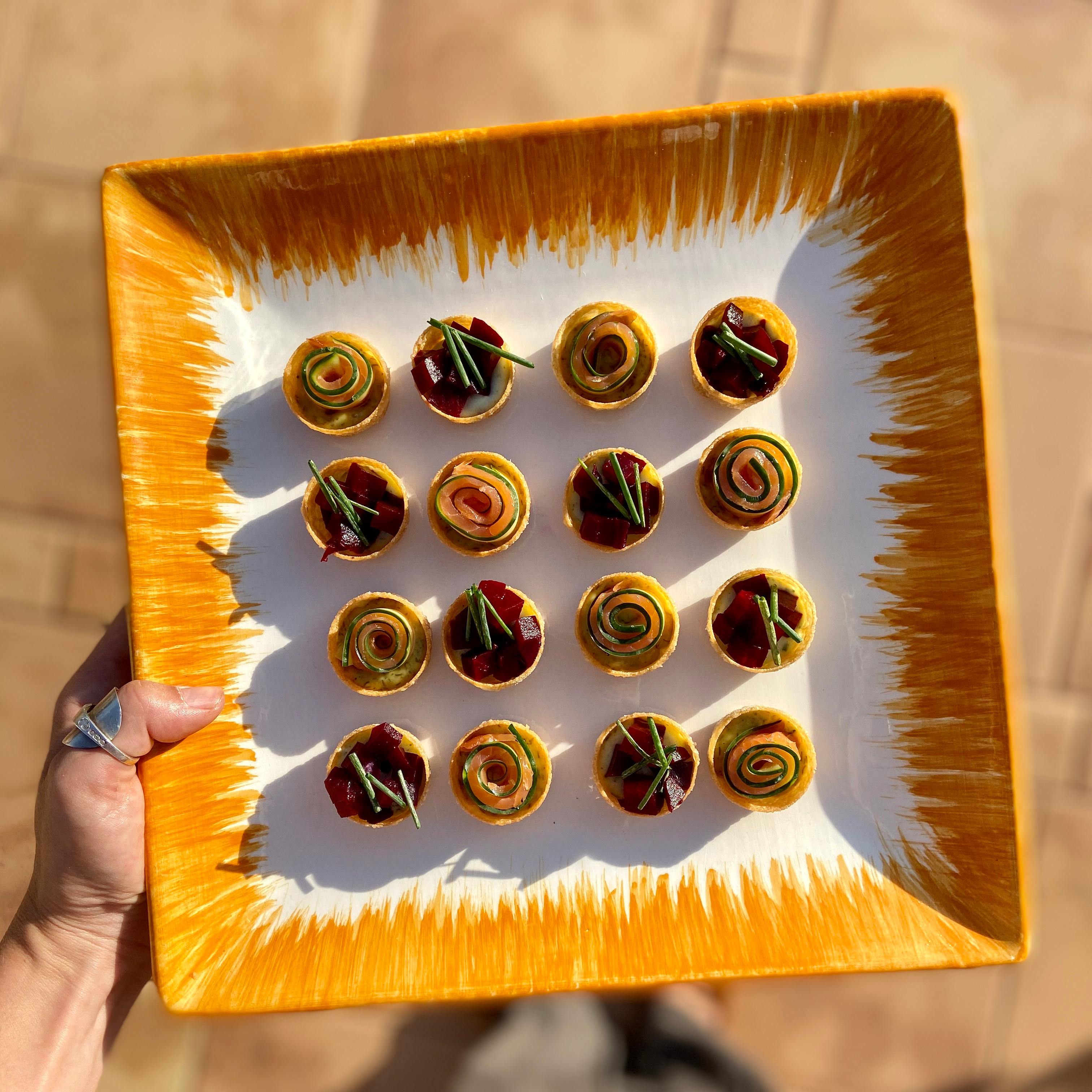 Beetroot and goat's cheese croustades , Canape
